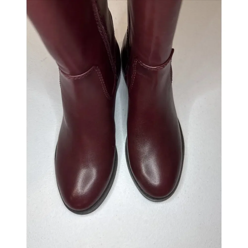 INC International Concepts Women’s Knee High Boots Fawn Leather Merlot, Size 5.5